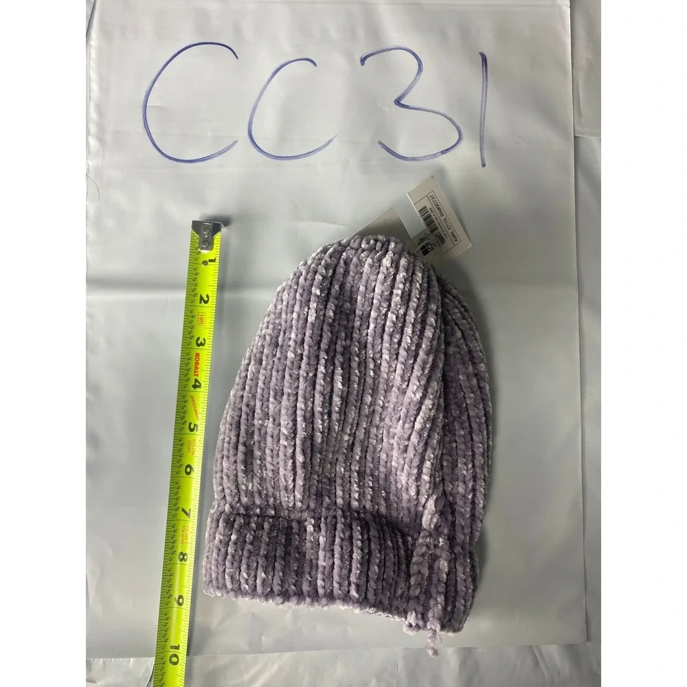 Big Lots Womens Purple Chenille Ribbed Knit Cuffed Beanie Hat Winter Cozy CC31‎
